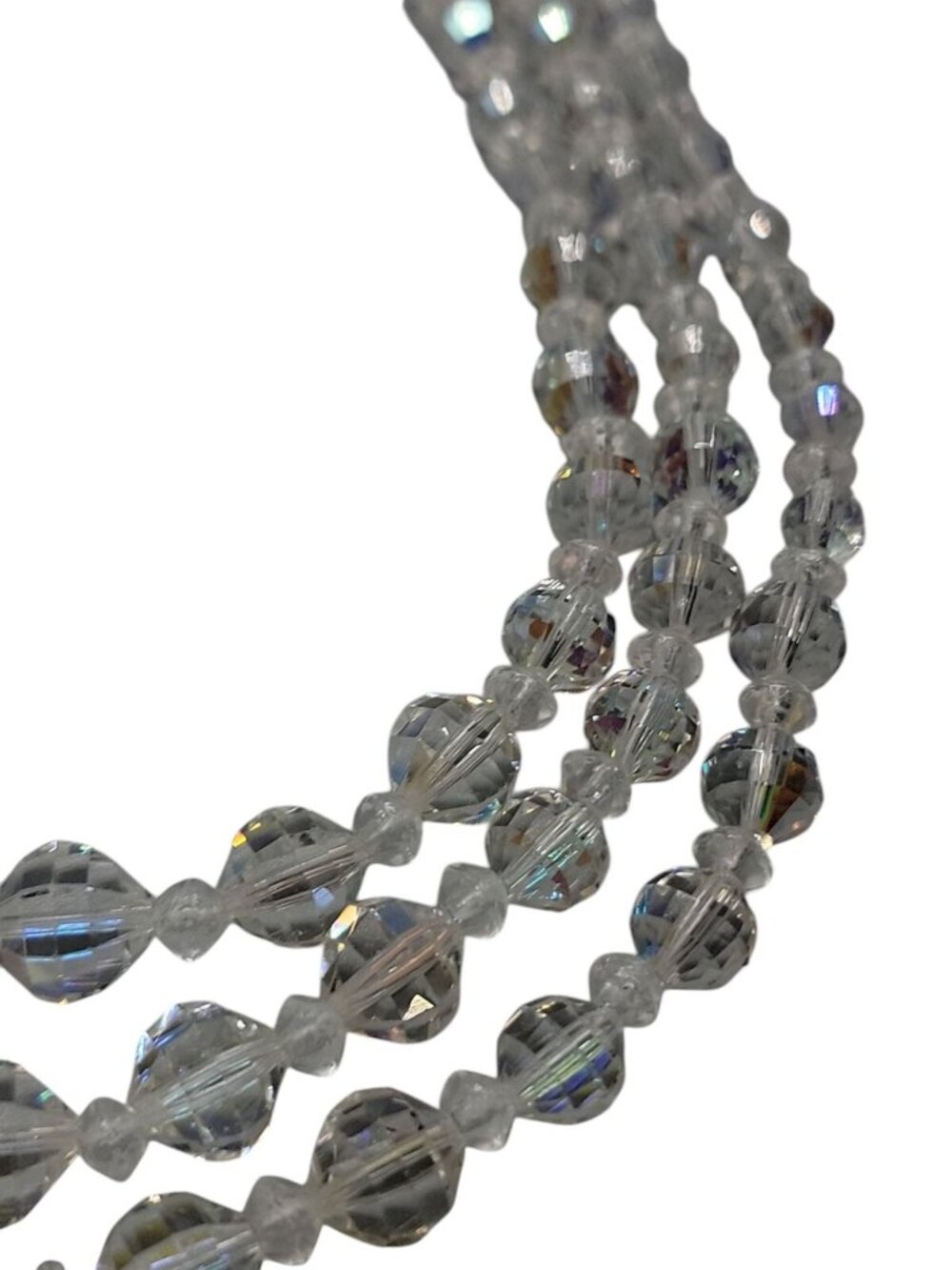 Multistrand Aurora Borealis Choker Necklace Glass Graduated 16" Beaded Chain - Picture 9 of 13